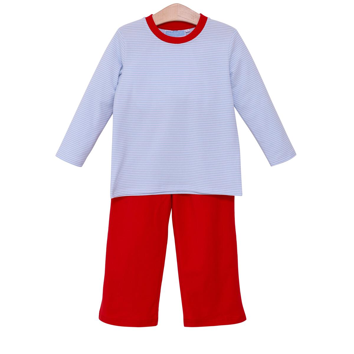Miller Long Sleeve Pants Set Light Blue Stripe/Red