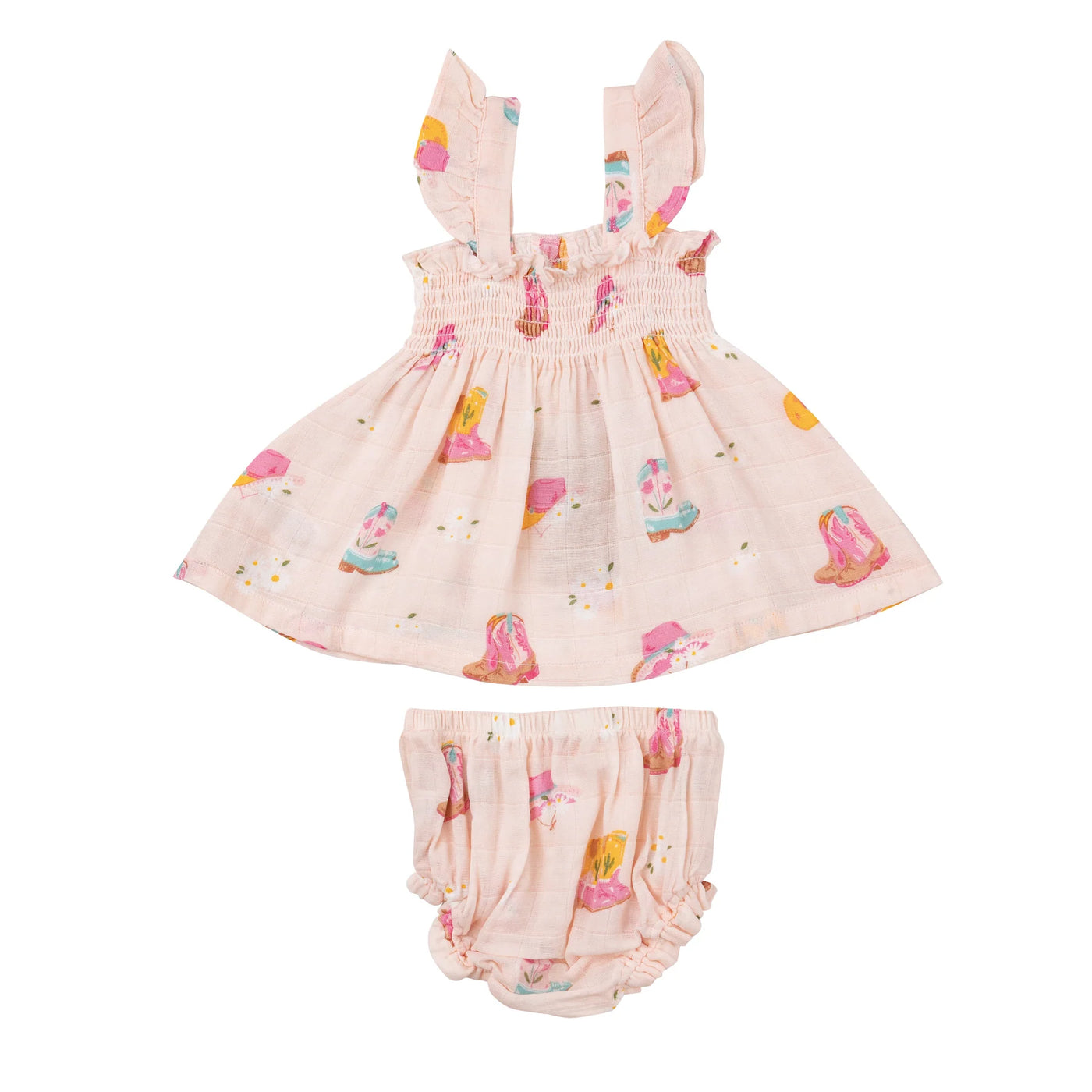 ANGEL DEAR DAISY BOOTS RUFFLE STRAP SMOCKED TOP AND DIAPER COVER