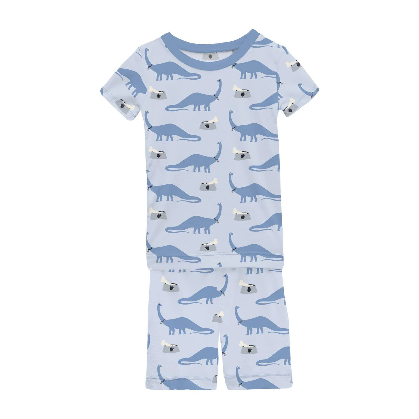 Print Short Sleeve Pajama Set with Shorts in Dew Pet Dino