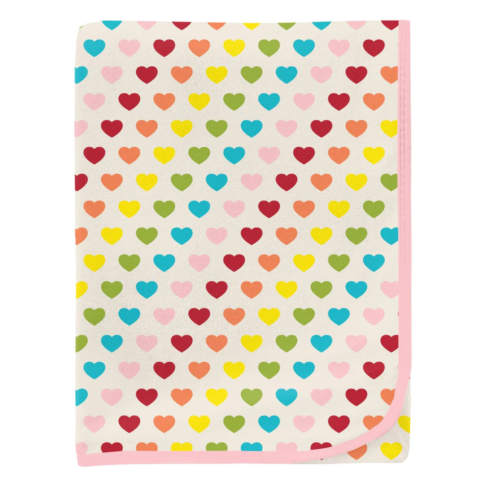 Print Swaddling Blanket in Rainbow Hearts