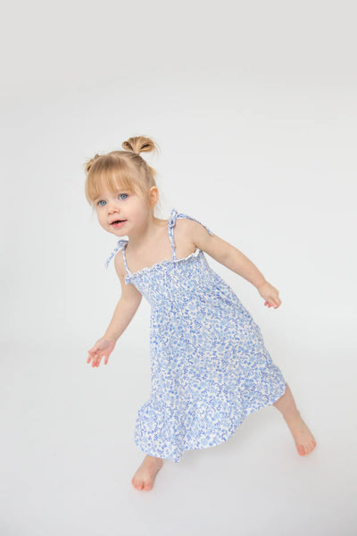 Angel Dear Blue Calico Floral TIE STRAP SMOCKED SUN DRESSS DIAPER COVER