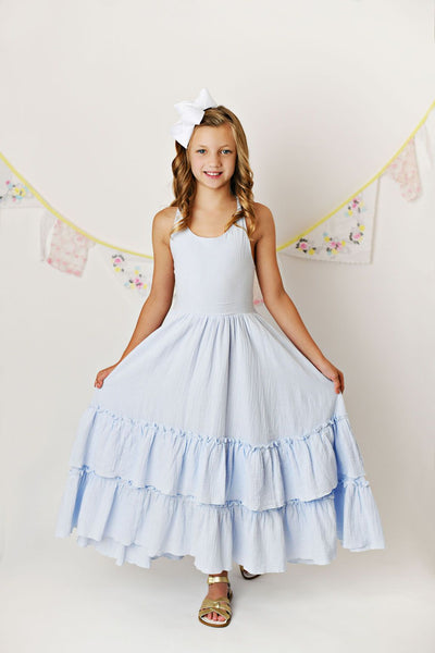 Sky Blue Muslin Maxi Twirl Dress