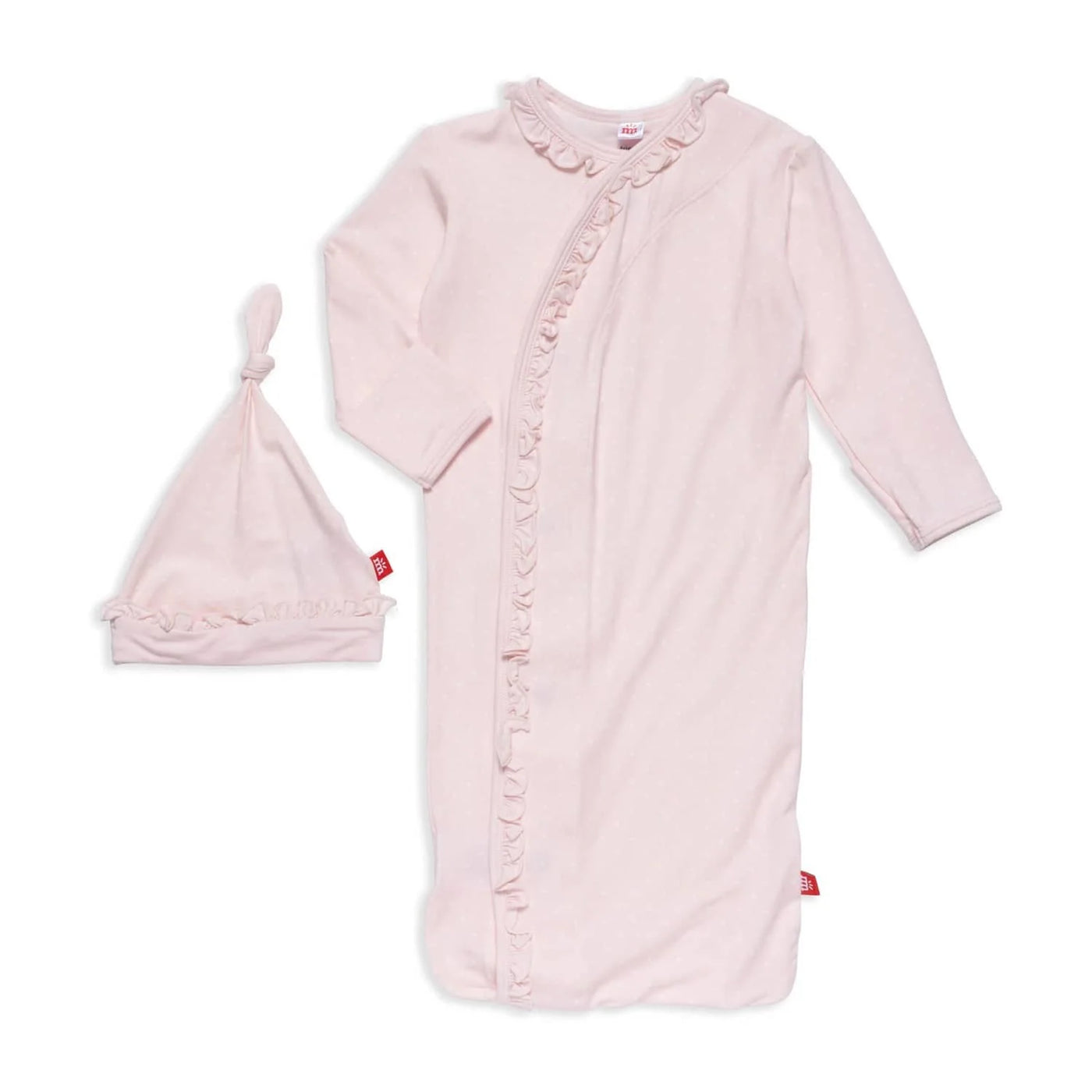 Pin Dot Pink Modal Magnetic Gown + Hat Set W/ Ruffles