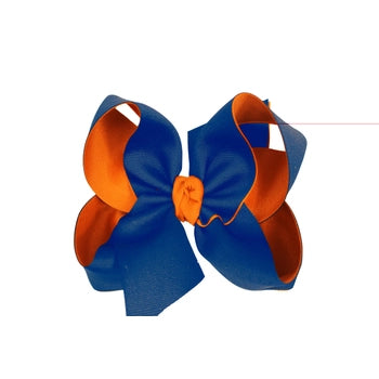Collegiate Layered Grosgrain Bows w/ Knot on Alligator Clip  Electric Blue/ Orange  5.5"- Extra Large