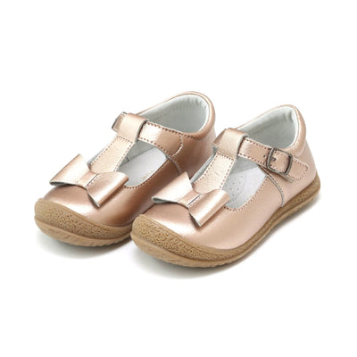 L'Amour Rose Gold Emma Shimmer Bow T-Strap Mary Jane