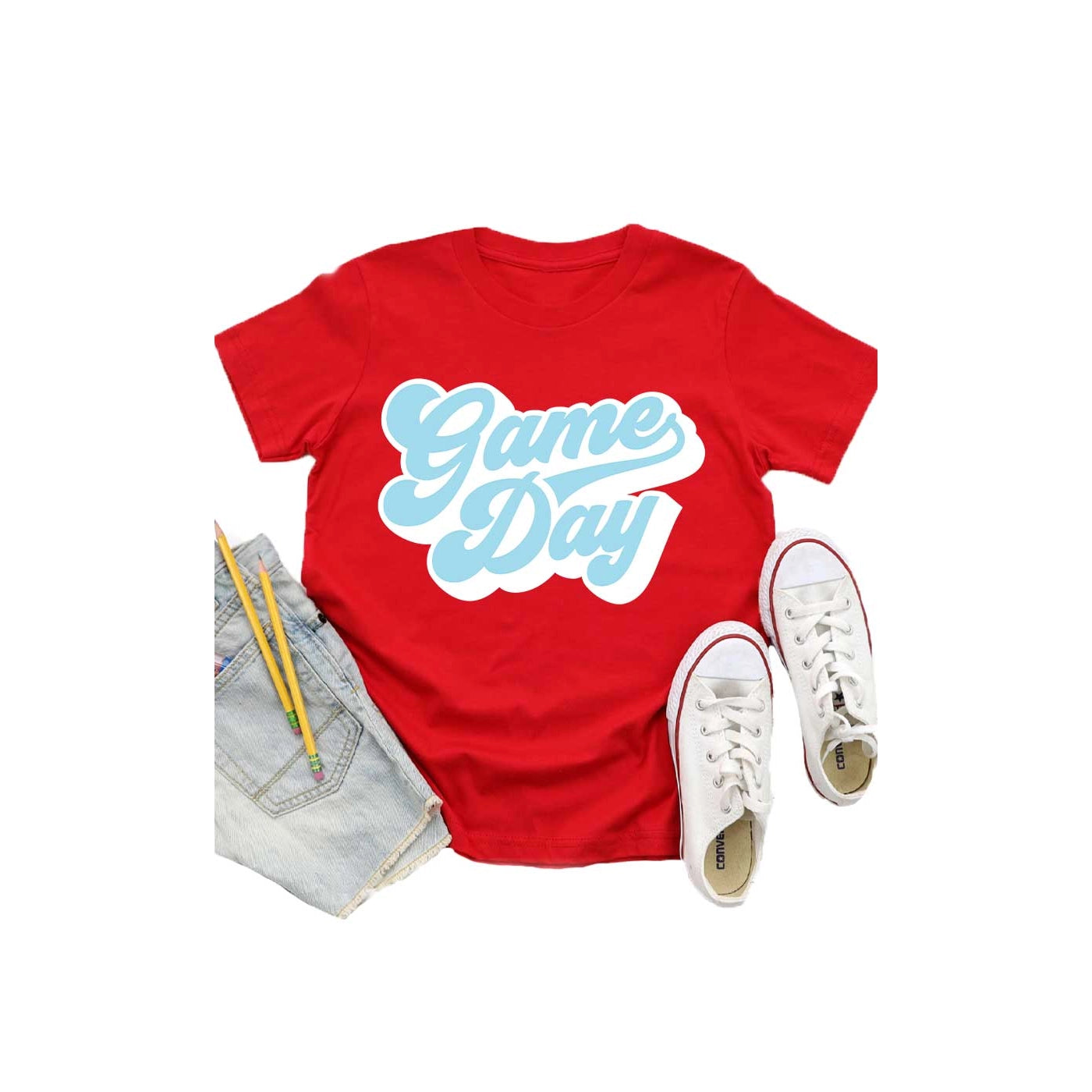 Vintage Game Day Blue White Ink Graphic Tee