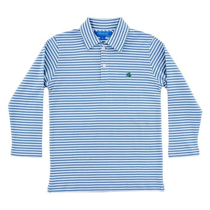 Harry Long Sleeve Polo- Medium Blue/White Stripe