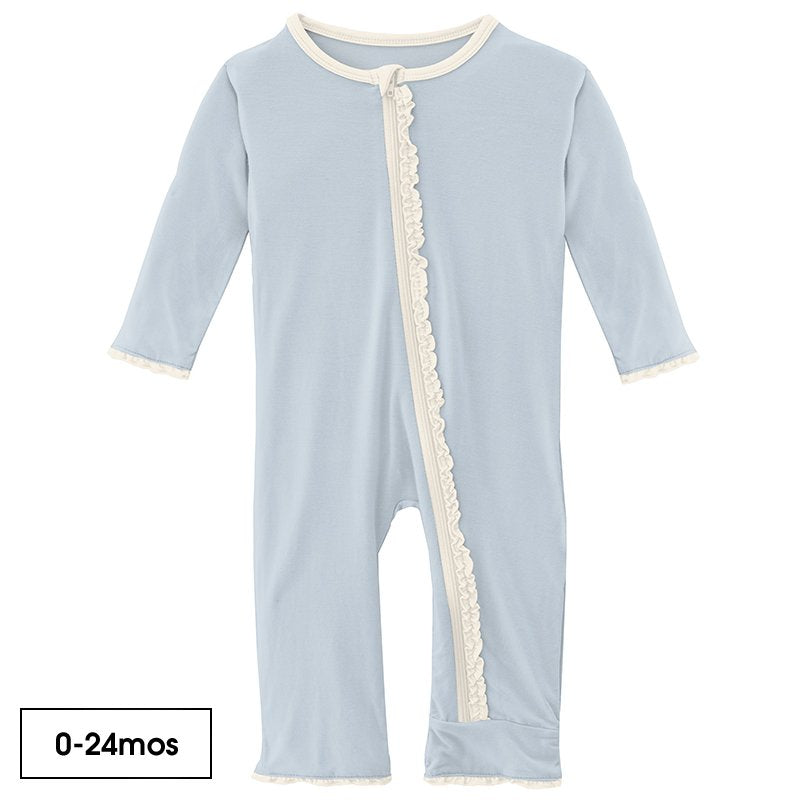 Solid Muffin Ruffle Coverall with Zipper in Fresh Air with Natural