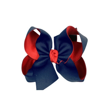 Collegiate Layered Grosgrain Bows w/ Knot on Alligator Clip  Navy/ Red  5.5"- Extra Large