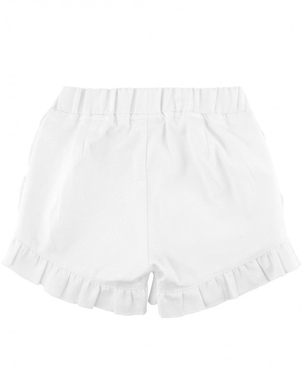 White Ruffle Trim Chino Shorts