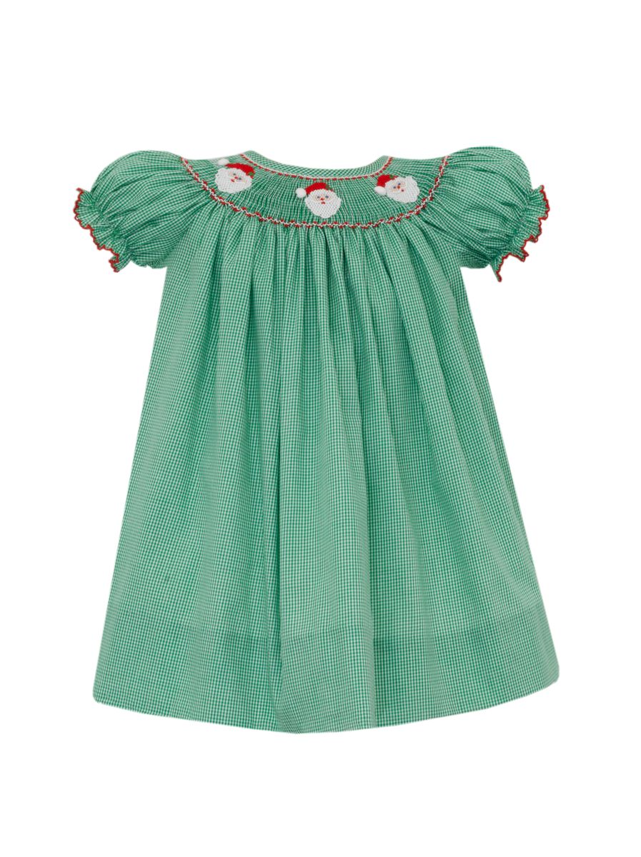 Santa Girls Green Gingham Bishop Dress S/S
