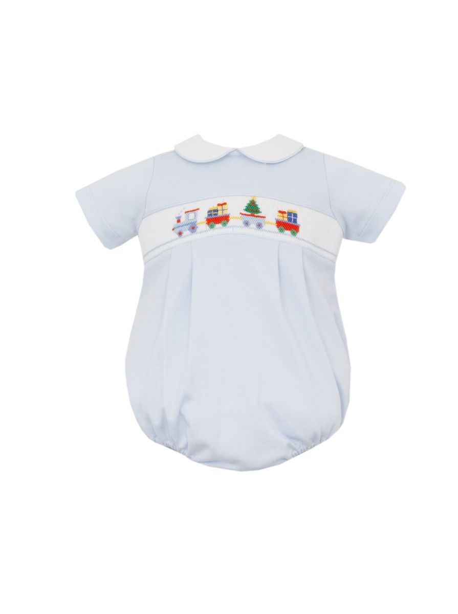 Christmas Train - Light Blue Knit Boys Bubble S/S