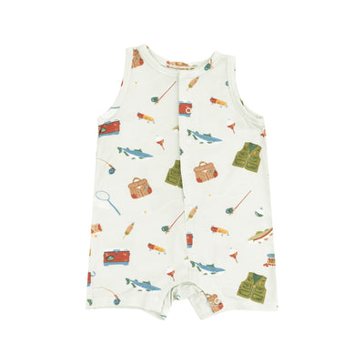Fishing Things Green Sleeveless Shortie Romper