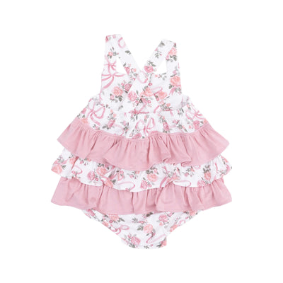 Ribbons And Flowers Ruffle Sunsuit