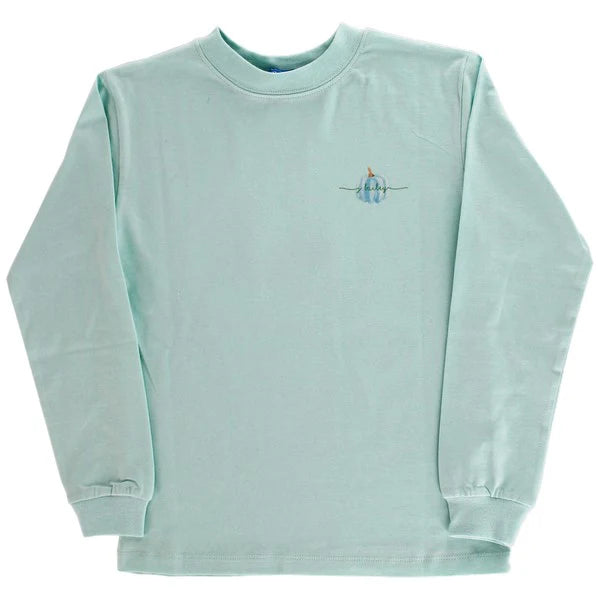 Girls Long Sleeve Logo Tee- Blue Pumpkins on Seaglass