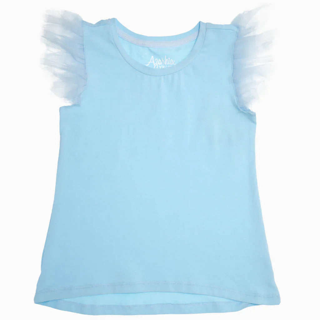 Tulle Ruffle Shirt in Light Blue