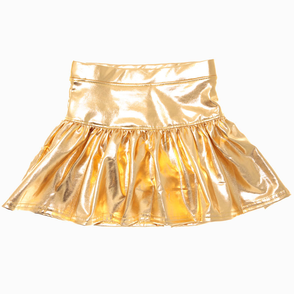 Slick Metallic Gathered Skort in Gold