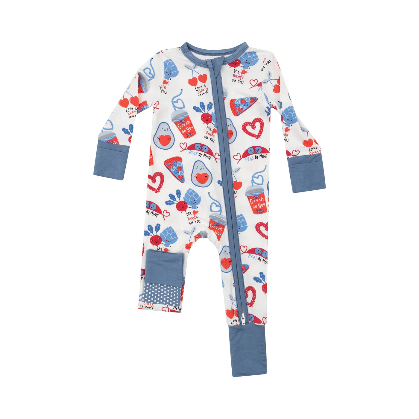 Love You Foodie Much Blue 2 Way Zipper Romper