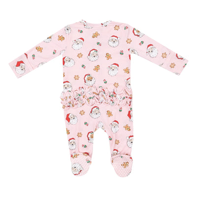 Vintage Santas Pink - 2 Way Ruffle Zipper Footie