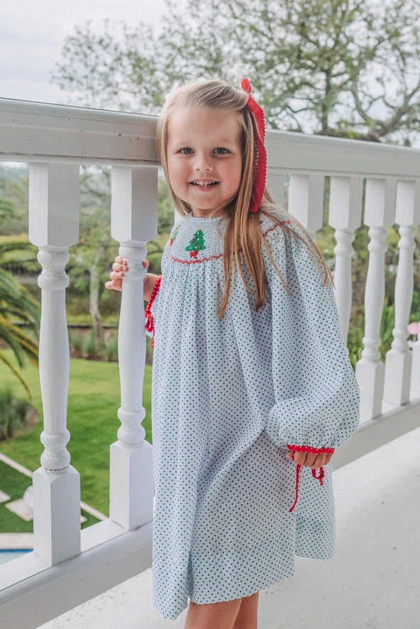Smocked Bitty Dot Trees Bishop Dress