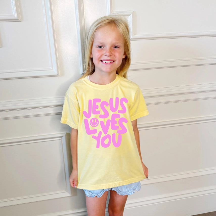 Comfort Colors Smiley Jesus Loves You Puff Youth Tee