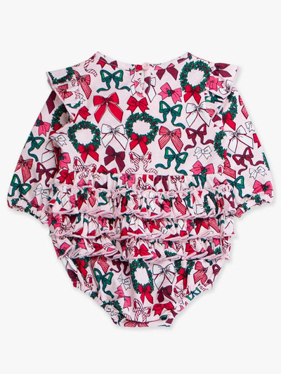 Holly Bows Knit Long Sleeve Flutter Bubble Romper