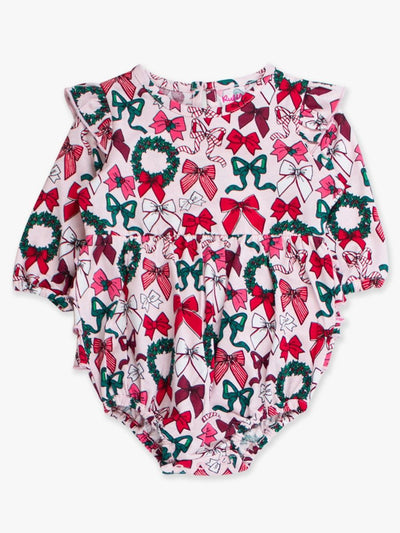Holly Bows Knit Long Sleeve Flutter Bubble Romper