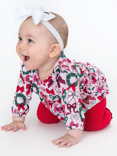 Holly Bows Knit Long Sleeve Flutter Bubble Romper