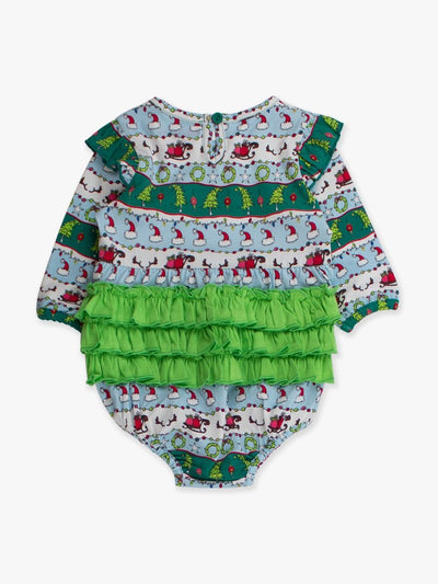 Festive Fair Isle Knit Long Sleeve Flutter Bubble Romper