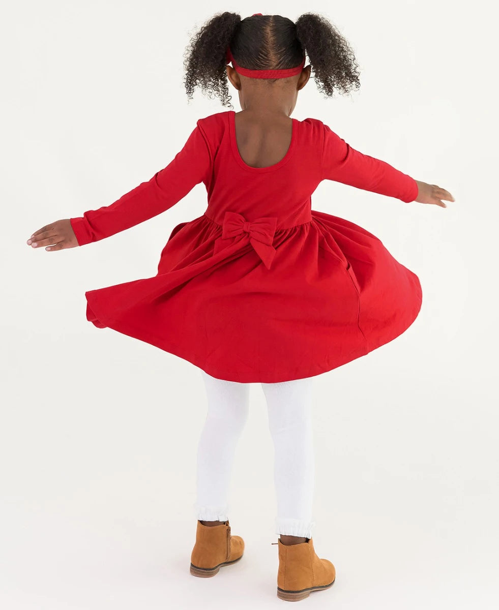 Red Knit Long Sleeve Twirl Dress