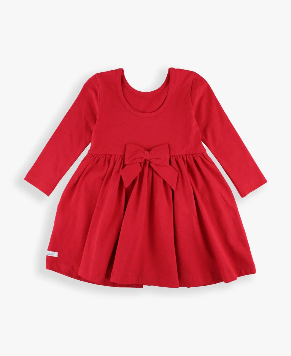 Red Knit Long Sleeve Twirl Dress