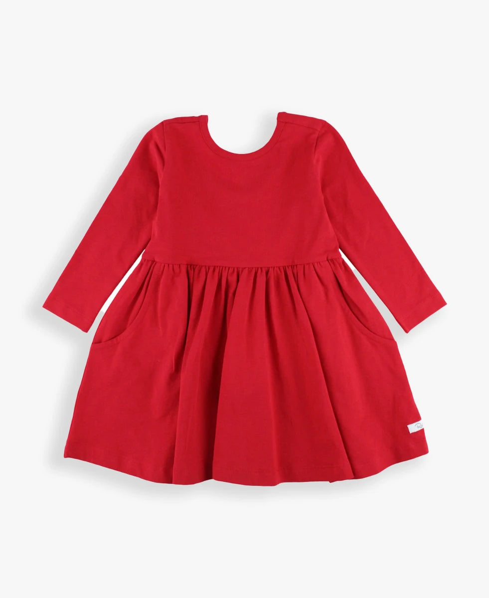 Red Knit Long Sleeve Twirl Dress