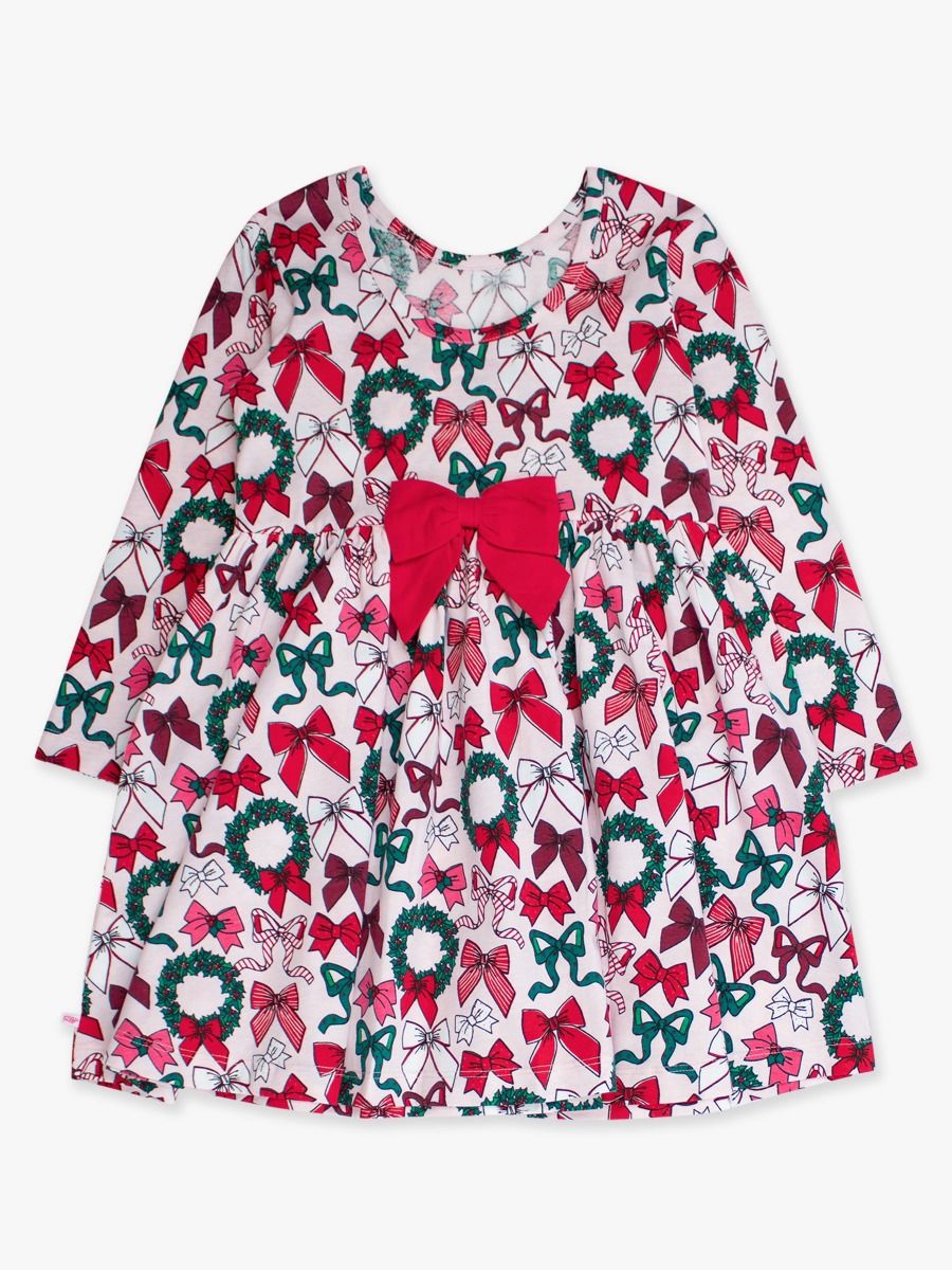 Holly Bows Knit Long Sleeve Twirl Dress