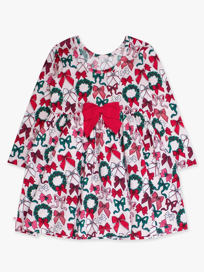 Holly Bows Knit Long Sleeve Twirl Dress