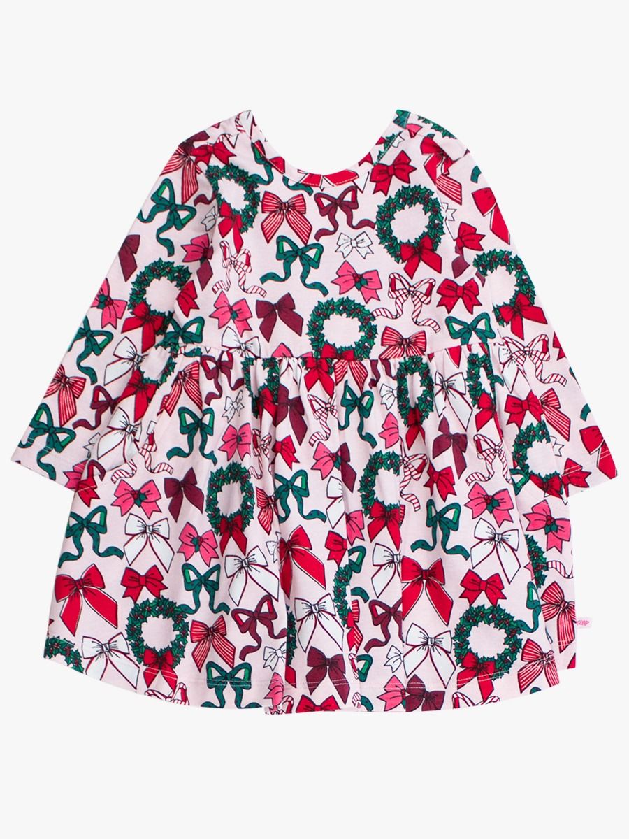 Holly Bows Knit Long Sleeve Twirl Dress