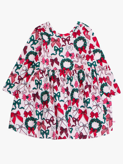 Holly Bows Knit Long Sleeve Twirl Dress