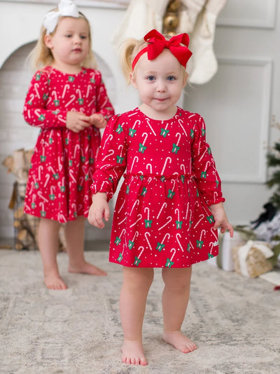 Candy Cane Cutie Knit Long Sleeve Skirted Romper