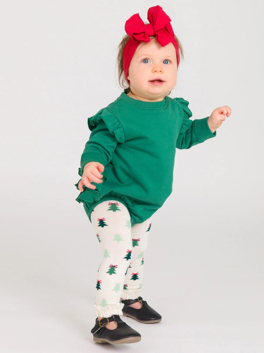 Fir Green Sweatshirt Bubble Romper