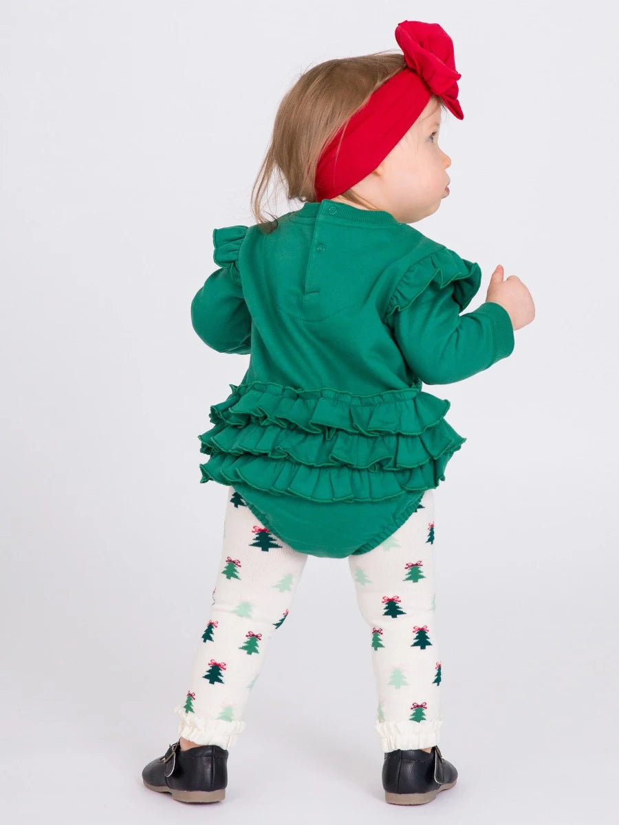 Fir Green Sweatshirt Bubble Romper