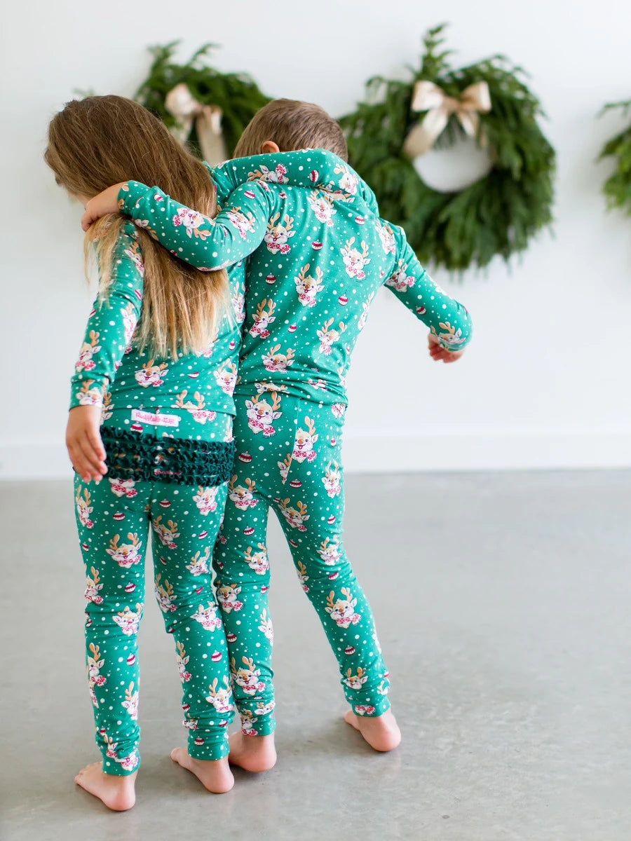 Reindeer Cheer Toddler Ruffle Long Sleeve Pajama Set