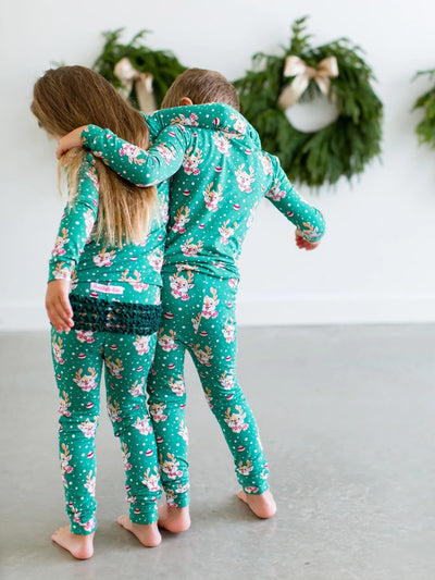 Reindeer Cheer Toddler Ruffle Long Sleeve Pajama Set