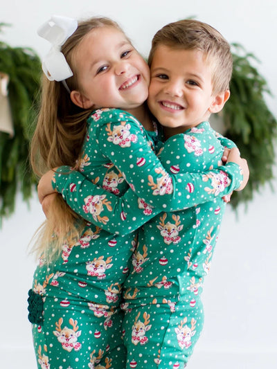 Reindeer Cheer Toddler Ruffle Long Sleeve Pajama Set