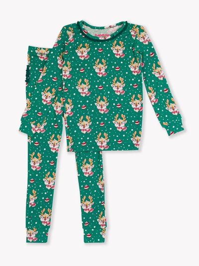 Reindeer Cheer Toddler Ruffle Long Sleeve Pajama Set