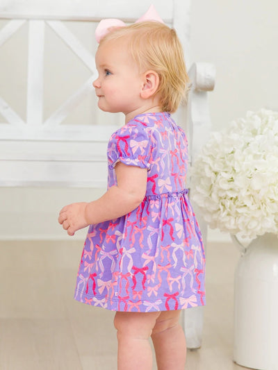 Rosy Ribbons Knit Puff Sleeve Skirted Romper