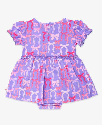 Rosy Ribbons Knit Puff Sleeve Skirted Romper