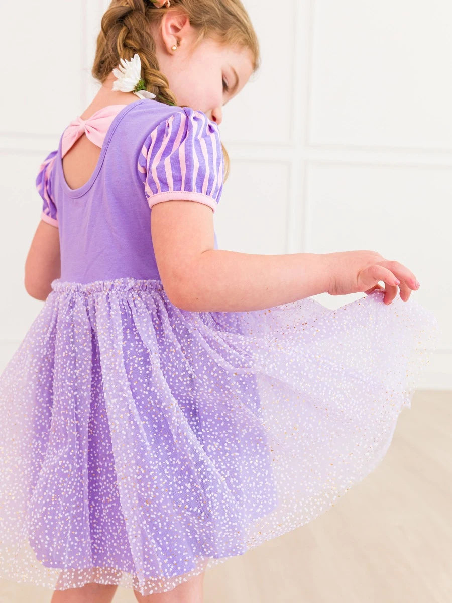 Amethyst Princess Short Sleeve Princess Bow Twirl Dress