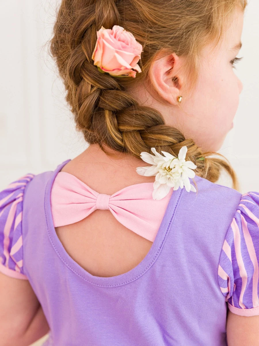 Amethyst Princess Short Sleeve Princess Bow Twirl Dress