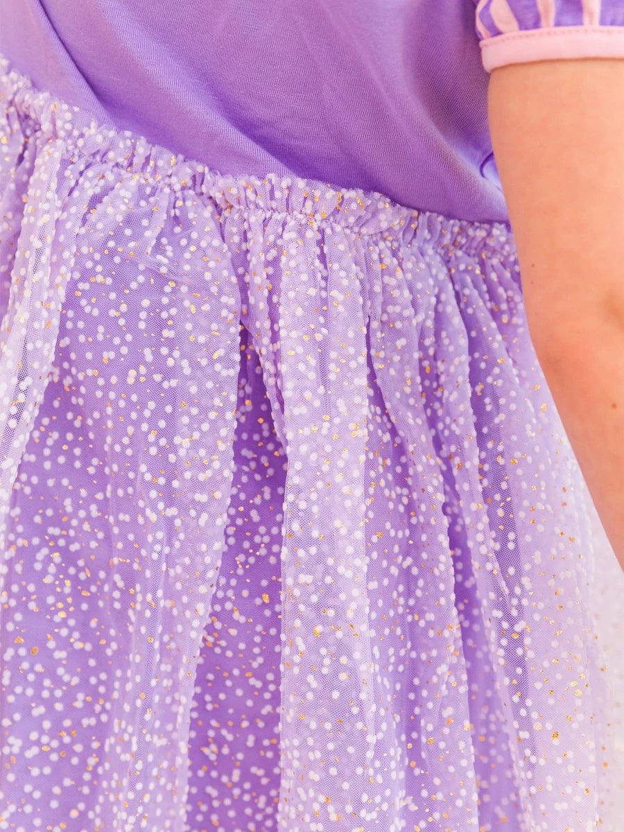 Amethyst Princess Short Sleeve Princess Bow Twirl Dress
