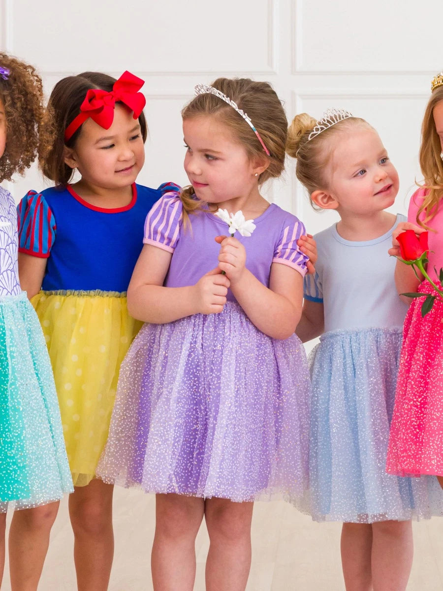 Amethyst Princess Short Sleeve Princess Bow Twirl Dress