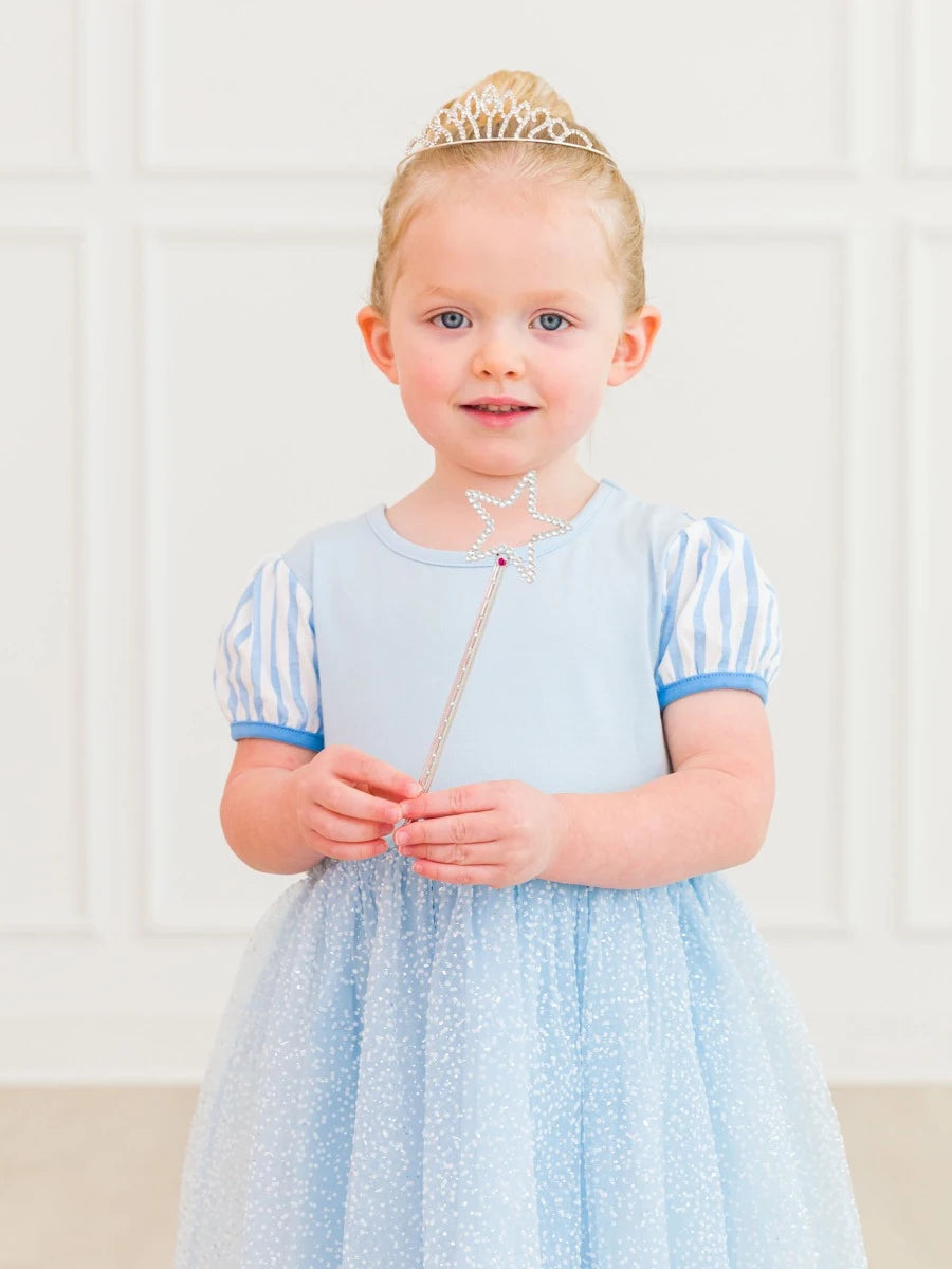 Crystal Blue Princess Short Sleeve Princess Bow Twirl Dress